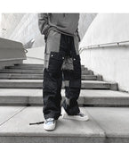 Advbridge Men's Loose Classic Jeans Casual Pants Dark Ins Stitching Cloth Streetwear Hip-hop Straight Pants Four Seasons Black Trousers