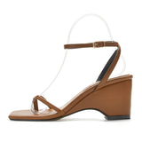 Advbridge Women Shoes Pinches Fairy Square Head High With One Word With Herringbone Clip Toe Wedge Sandals Thick Bottom
