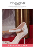 Advbridge White Silk Satin Wedding Shoes Summer Women's New French High-heeled Bride's Shoes with A Line with Sandals with Skirts