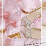 French girl style light pink pointed shoes shallow mouth women's shoes in the heel Victoria Kawaii cos Lolita loli  Low help