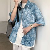Advbridge Thin Hawaiian Shirt Boys' summer fashion loose top design tie dye short sleeve floral shirt coat