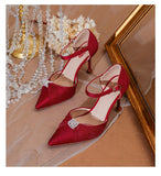 Advbridge White Silk Satin Wedding Shoes Summer Women's New French High-heeled Bride's Shoes with A Line with Sandals with Skirts