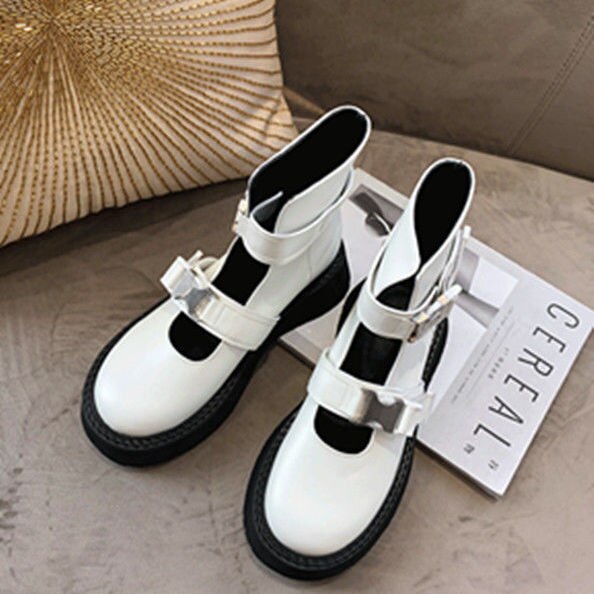 HOUZHOU Women's Platform Boots Ankle Autumn Hollow Out Gothic Punk Shoes White Black Designer Y2k Kawaii Lolita