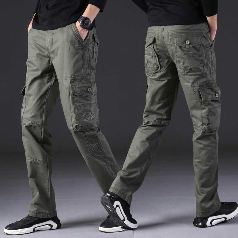 Advbridge Mens Military Cargo Pants Men Overalls Army Green Gray Cotton Men Loose Multi-Pockets Straight fit Men's Casual Trousers Homme