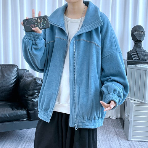 Advbridge Reflective Article Zip Up Sweatshirts for Men Korean Fashion Trends Fleece Clothing Teenage High Quality Oversized Streetwear