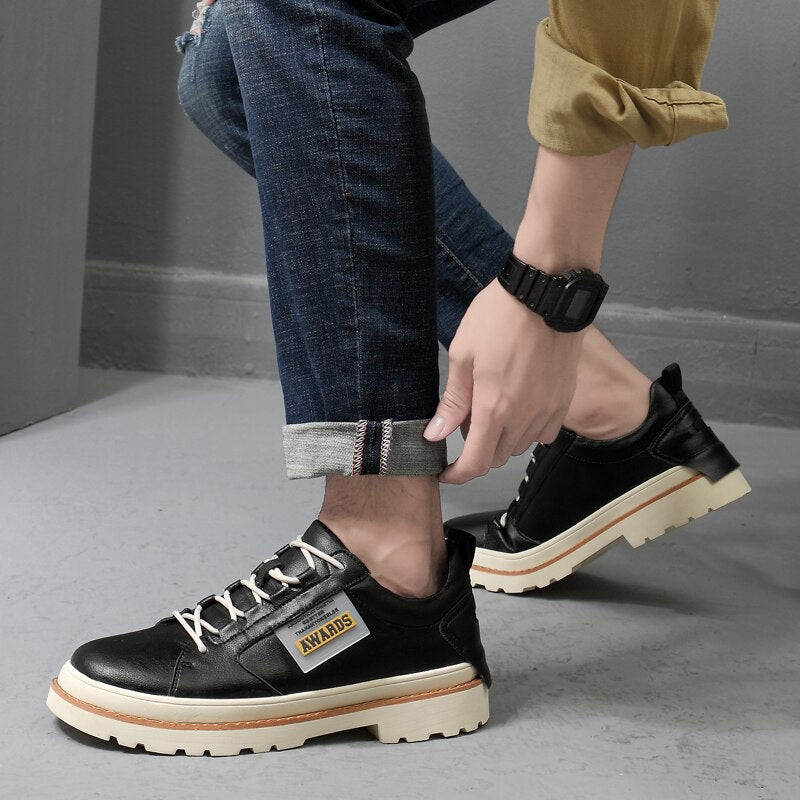 Advbridge High Quality Leather Men's Shoes Spring Casual Shoes Fashion Flats Oxfords Shoes Korean Version Fashion Increase 5cm Sneakers