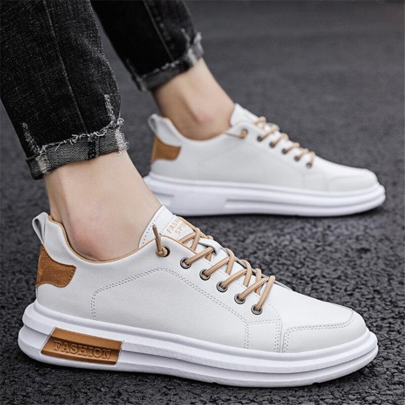 Advbridge PU Leather Casual Sneakers for Men Non-slip White Shoes Vulcanized Trainers Male Fashion Outdoor Flats Sports Running Shoes