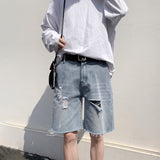 Advbridge Summer Jeans Shorts Mens Fashion Ripped Hole Denim Short Jean Male Half Length Streetwear Casual Trousers Black/Blue