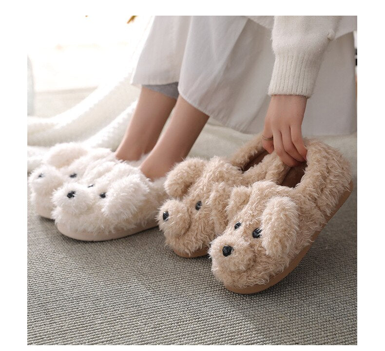 Advbridge Winter Home Slippers Warm Shoes Fashion Women Men Non-Slip Dog Cute Fur Soft Sole Indoor Bedroom House Couple Female Slides