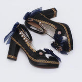 Advbridge Fashion Tea Party Prom Lolita Cute Buckle Bow Pearl Flower Wedding High Heels Cosplay Loli Shoe Gothic Anime Woman Kawaii Shoes