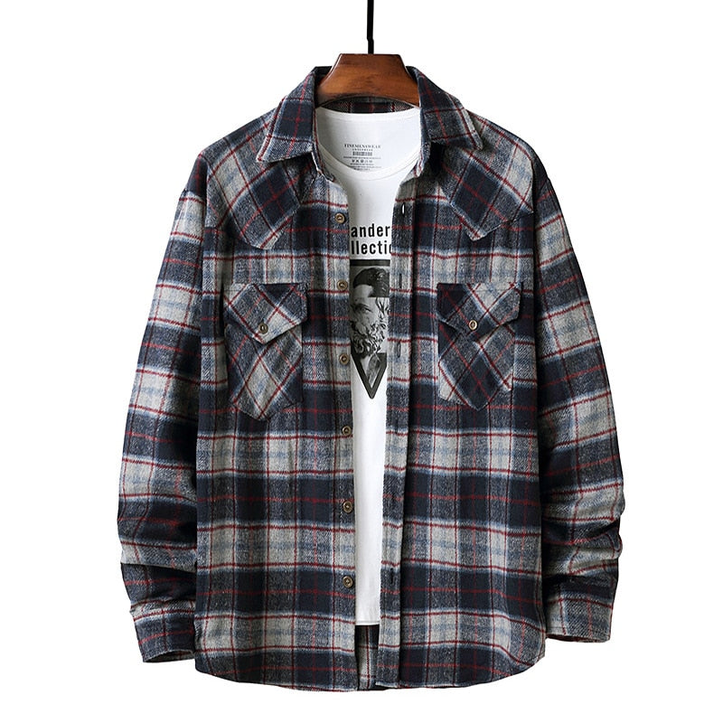 Advbridge Mens Button Down Regular Fit Long Sleeve Plaid Flannel Casual Shirts Hip Hop Streetwear Harajuku Shirt Men Camisa Masculina XXL