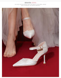 Advbridge White Silk Satin Wedding Shoes Summer Women's New French High-heeled Bride's Shoes with A Line with Sandals with Skirts