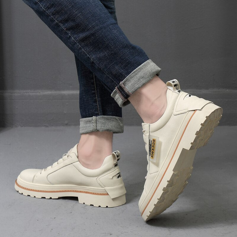 Advbridge High Quality Leather Men's Shoes Spring Casual Shoes Fashion Flats Oxfords Shoes Korean Version Fashion Increase 5cm Sneakers