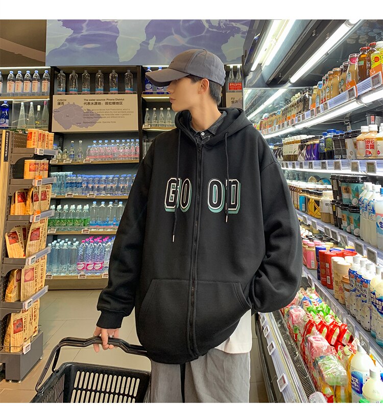 Advbridge Letter Print Zip Up Hoodies for Mens Korean Fashion Trends Streetwear Teenage Oversized Track Sweatshirts Spring Casual Clothing