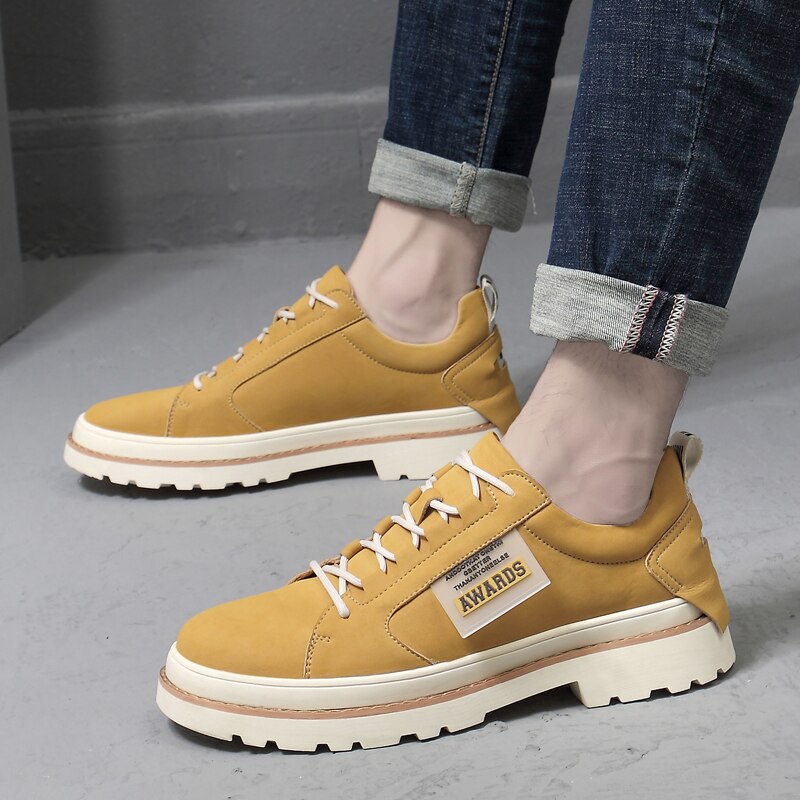 Advbridge High Quality Leather Men's Shoes Spring Casual Shoes Fashion Flats Oxfords Shoes Korean Version Fashion Increase 5cm Sneakers