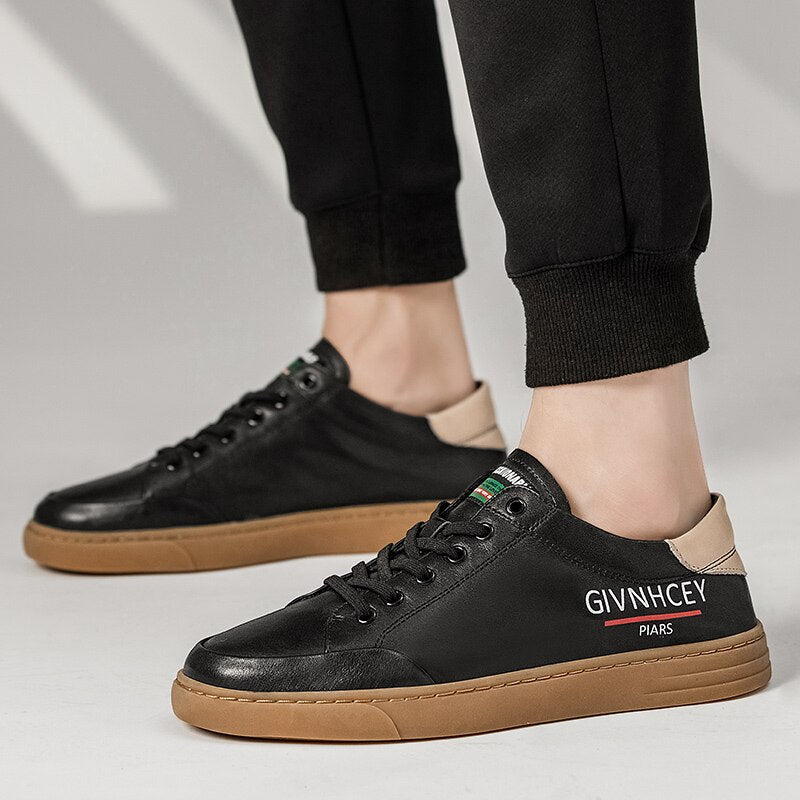 Advbridge 100% Cow Leather Casual Men Shoes Men Loafers Fashion Trendy Flat Shoes Black Soft Moccasins Shoes Korean version Sneakers
