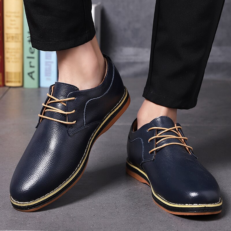 Advbridge New Genuine Leather Men's Casual Shoes Large Size 45 46 47 48  Round Head Lace-up Handmade Men Shoes Business Shoe