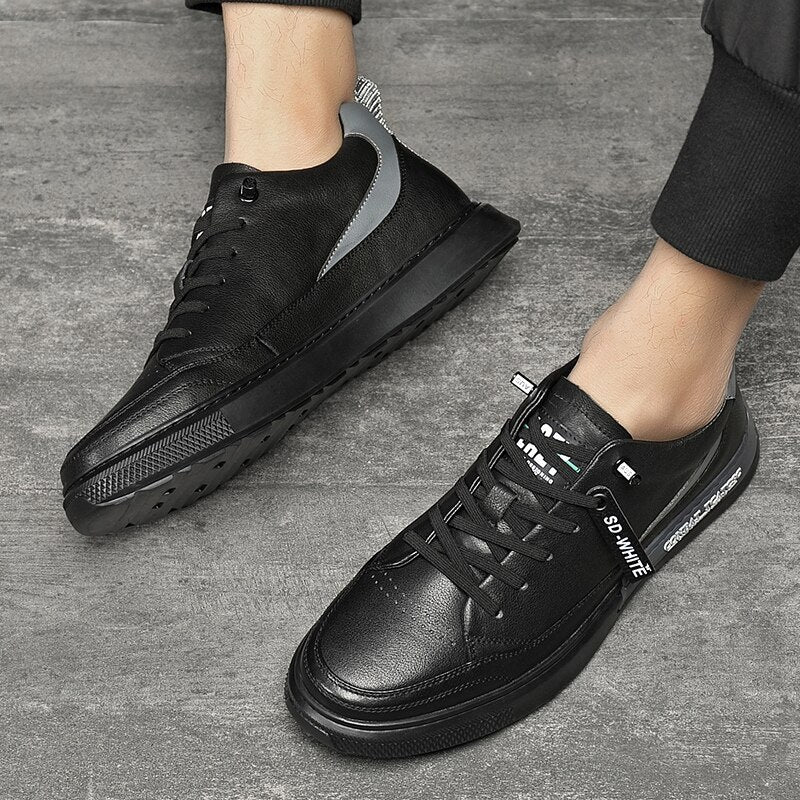 Advbridge Fashion Men British Style Leather Casual Shoes Lightweight Breathable Flats Luxury Platform Shoes Men's White Walking Sneakers