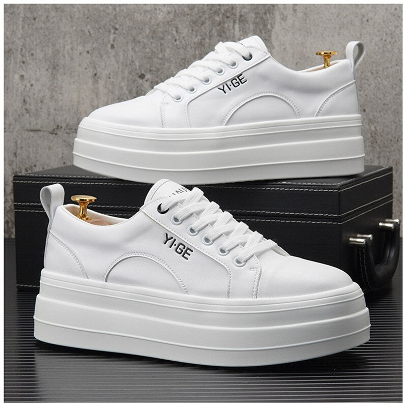 Advbridge New White Leather Men Casual Shoes fashion Platform Sneakers Trainers Height Increasing Shoes Chaussure Homme