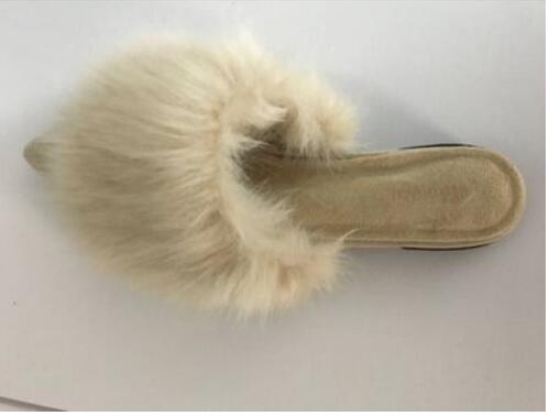 Advbridge real rabbit fur women slippers pointed toe slides shoes with long fur mules woman luxury pantoufle femme real furry footwear 616