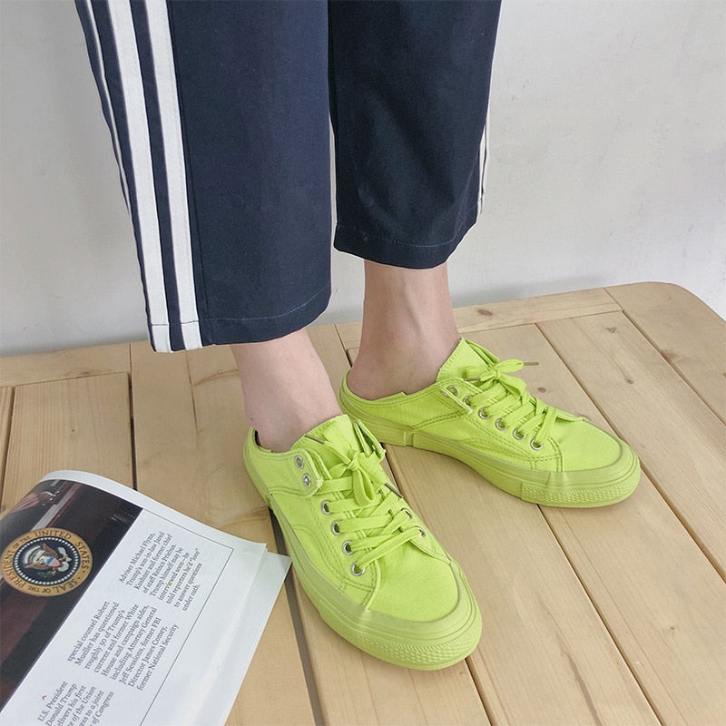 Advbridge Women Vulcanize Shoes Fashion Canvas Flats Sneakers Lace-up Slip on Ladies Casual Autumn Comfortable Green Classic Shoes