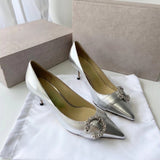 Advbridge New Crystal Rhinestone Buckle French High Heels Women Pointed Stiletto Heel All-Matching Women's Shoes Pumps