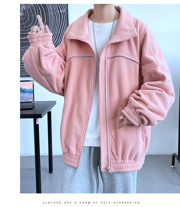 Advbridge Reflective Article Zip Up Sweatshirts for Men Korean Fashion Trends Fleece Clothing Teenage High Quality Oversized Streetwear