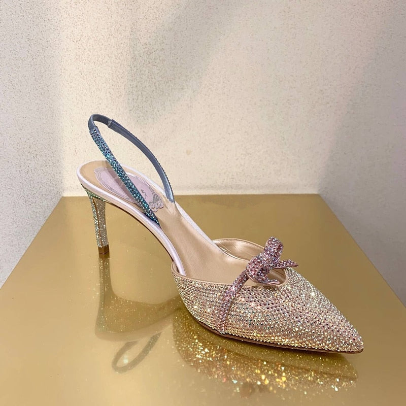 Advbridge Summer new style rhinestone pointed toe stiletto hollow bridal wedding shoes mid-heel banquet dress all-match female sandals