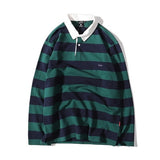 Advbridge Green Striped Patchwork Sweatshirts Men Women Casual Turn-Down Collar Pullovers Loose Retro Harajuku Hip Hop Streetwear Unisex