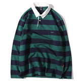 Advbridge Green Striped Patchwork Sweatshirts Men Women Casual Turn-Down Collar Pullovers Loose Retro Harajuku Hip Hop Streetwear Unisex