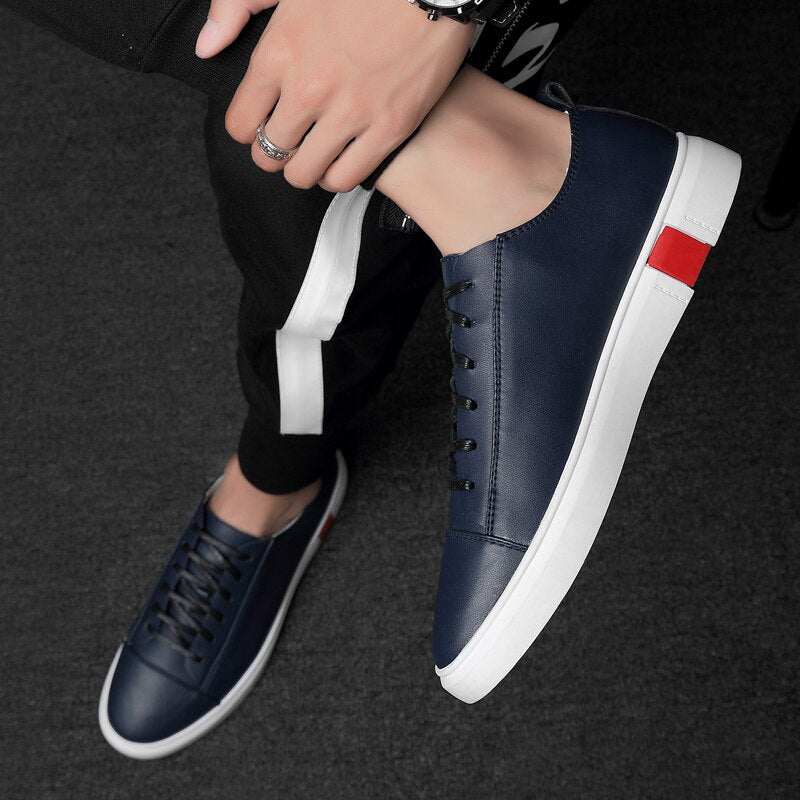 Advbridge Band Sneakers Men Casual Shoes Genuine Leather shoes mens Designer solid Classic Fashion Male Lace up Flats black 36-47