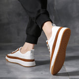 Advbridge Non-Slip Men Sneakers White Casual Male Leather School Shoes Fashion Flat High-Quality Shoe Comfortable Lace-up Solid Men Shoes