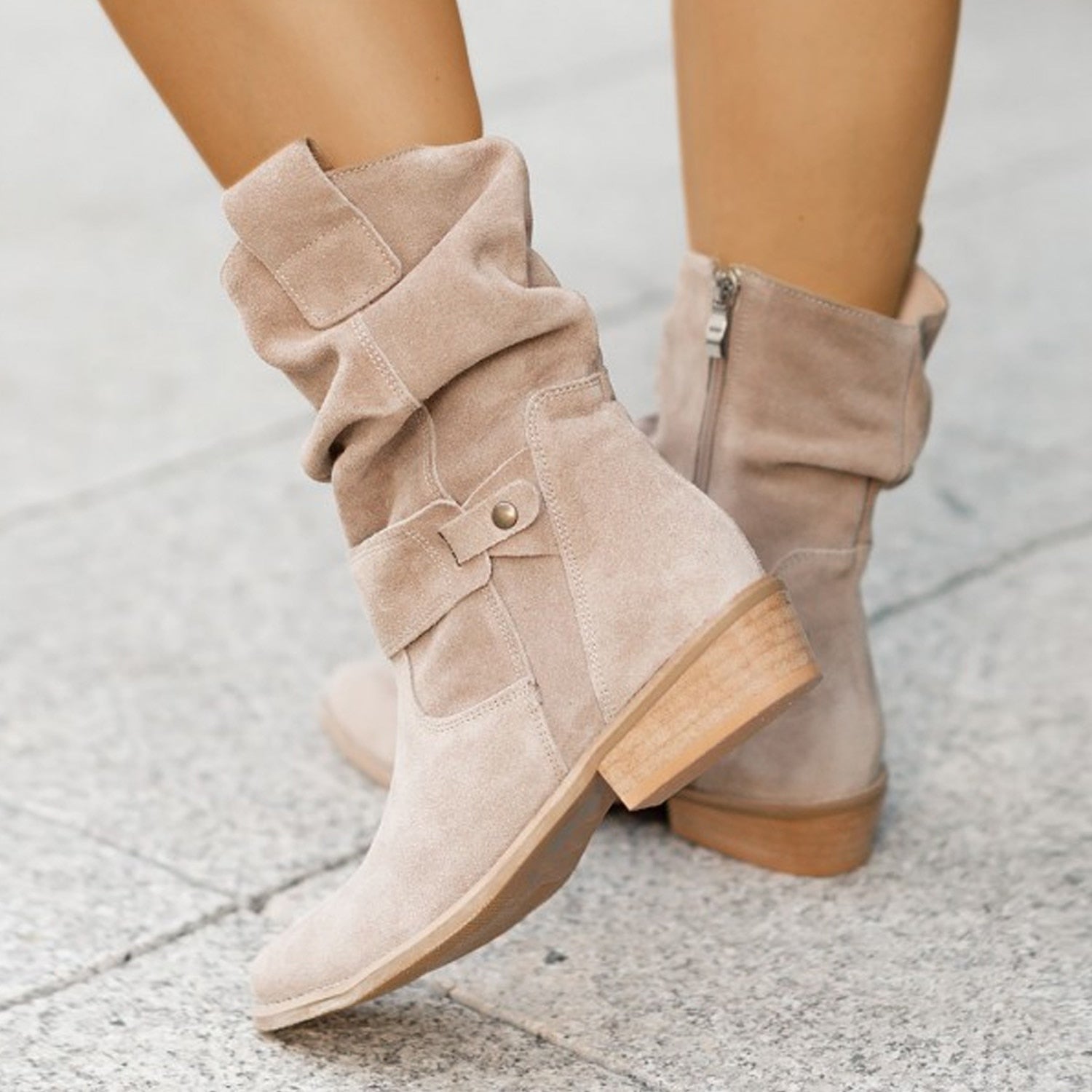 Advbridge Women's Boots Autumn Winter Footwear Zipper Boots-Women Shoes Round Toe Luxury Designer Low Large Size Rubber Ankle Ladies