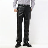 Advbridge Trendy Men Leather Pants Fashion PU Leather Trousers Plus Size Straight Casual Motorcycle Pants Men's Streetwear