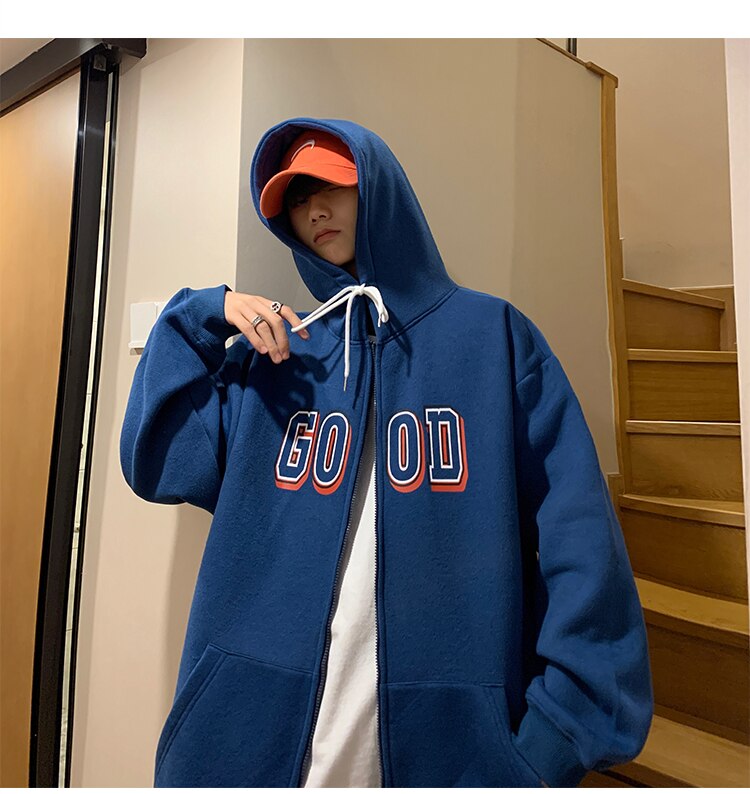 Advbridge Letter Print Zip Up Hoodies for Mens Korean Fashion Trends Streetwear Teenage Oversized Track Sweatshirts Spring Casual Clothing