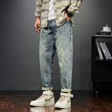 Advbridge Jeans Men Loose Fit Retro Blue Autumn Wide Leg Pants Denim Trousers Korean Style Fashion Side Pocket Male Baggy Pants