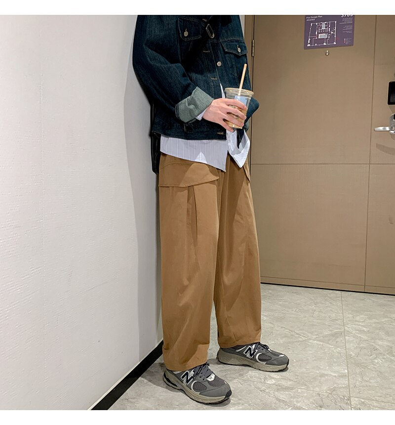 Advbridge Men's Thick Overalls Loose Elastic Waist Casual Pants High-quality Vintage Style Trousers Oversized Sweatpants Size M-2XL