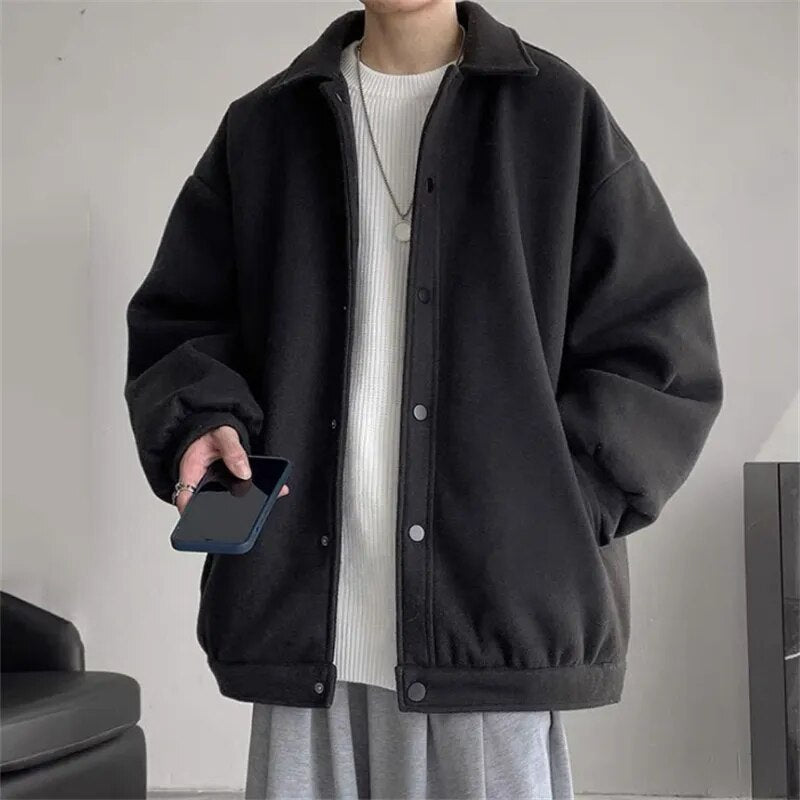 Advbridge Woolen Coats Men Casual Korean Streetwear Thicken Outerwear Turn-down Collar Jackets Single-breasted Wild Loose Coats New