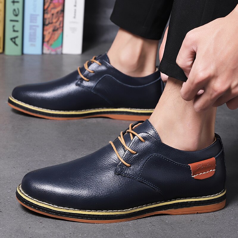 Advbridge New Genuine Leather Men's Casual Shoes Large Size 45 46 47 48  Round Head Lace-up Handmade Men Shoes Business Shoe