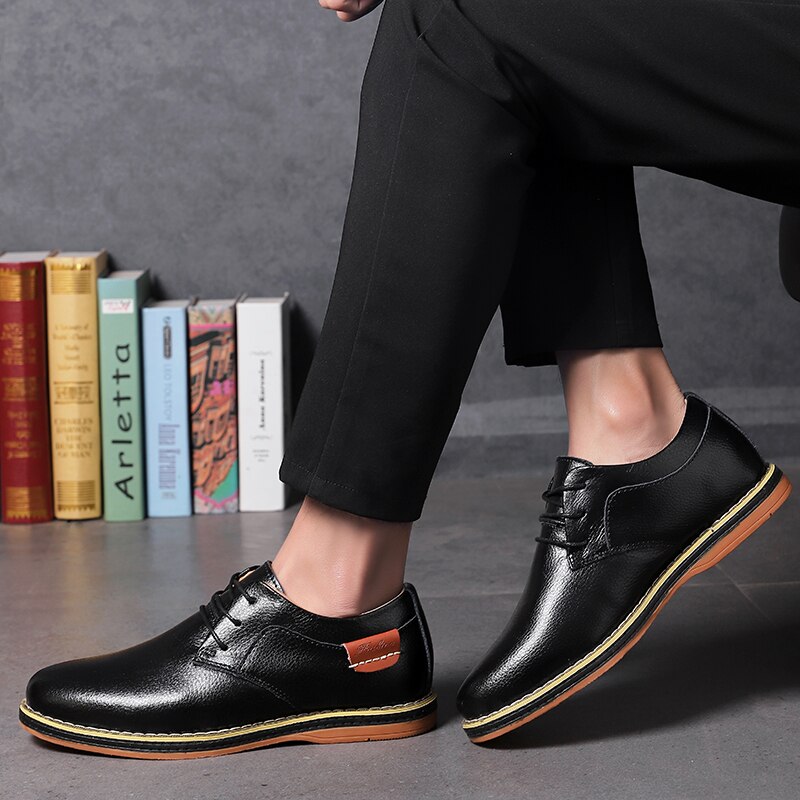 Advbridge New Genuine Leather Men's Casual Shoes Large Size 45 46 47 48  Round Head Lace-up Handmade Men Shoes Business Shoe