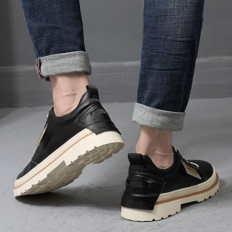Advbridge High Quality Leather Men's Shoes Spring Casual Shoes Fashion Flats Oxfords Shoes Korean Version Fashion Increase 5cm Sneakers