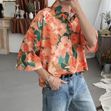 Advbridge  Summer Short-sleeved Shirts Men's Fashion Printed Casual Shirts Men Korean Loose Flower Shirts Mens Hawaiian Shirts M-2XL