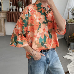 Advbridge  Summer Short-sleeved Shirts Men's Fashion Printed Casual Shirts Men Korean Loose Flower Shirts Mens Hawaiian Shirts M-2XL