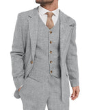 Advbridge Mens Suit Grey 3 Piece Suit Hight Quality Wool Tweed Wedding Groomsmen Shawl Lapel Tuxedos Slim Fit Blazer+Pants+vest