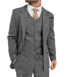 Advbridge Mens Suit Grey 3 Piece Suit Hight Quality Wool Tweed Wedding Groomsmen Shawl Lapel Tuxedos Slim Fit Blazer+Pants+vest
