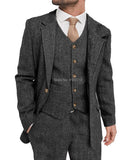 Advbridge Mens Suit Grey 3 Piece Suit Hight Quality Wool Tweed Wedding Groomsmen Shawl Lapel Tuxedos Slim Fit Blazer+Pants+vest