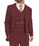 Advbridge Mens Suit Grey 3 Piece Suit Hight Quality Wool Tweed Wedding Groomsmen Shawl Lapel Tuxedos Slim Fit Blazer+Pants+vest