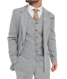 Advbridge Mens Suit Grey 3 Piece Suit Hight Quality Wool Tweed Wedding Groomsmen Shawl Lapel Tuxedos Slim Fit Blazer+Pants+vest