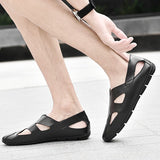Advbridge See Genuine Leather Mens Casual shoes Fashion Black Summer Sandals Breathable Lightweight Outdoor Loafers Plus Size36-47