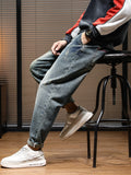 Advbridge Jeans For Men Harem Pants Wide Leg Loose Fit Retro Blue Baggy Jeans Man Pockets Designer Streetwear Men's Clothing Full Length